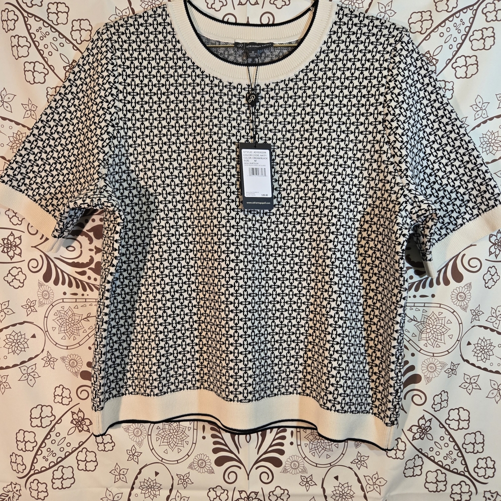 Adrianna Papell Black and Cream Crew Neck Sweater M